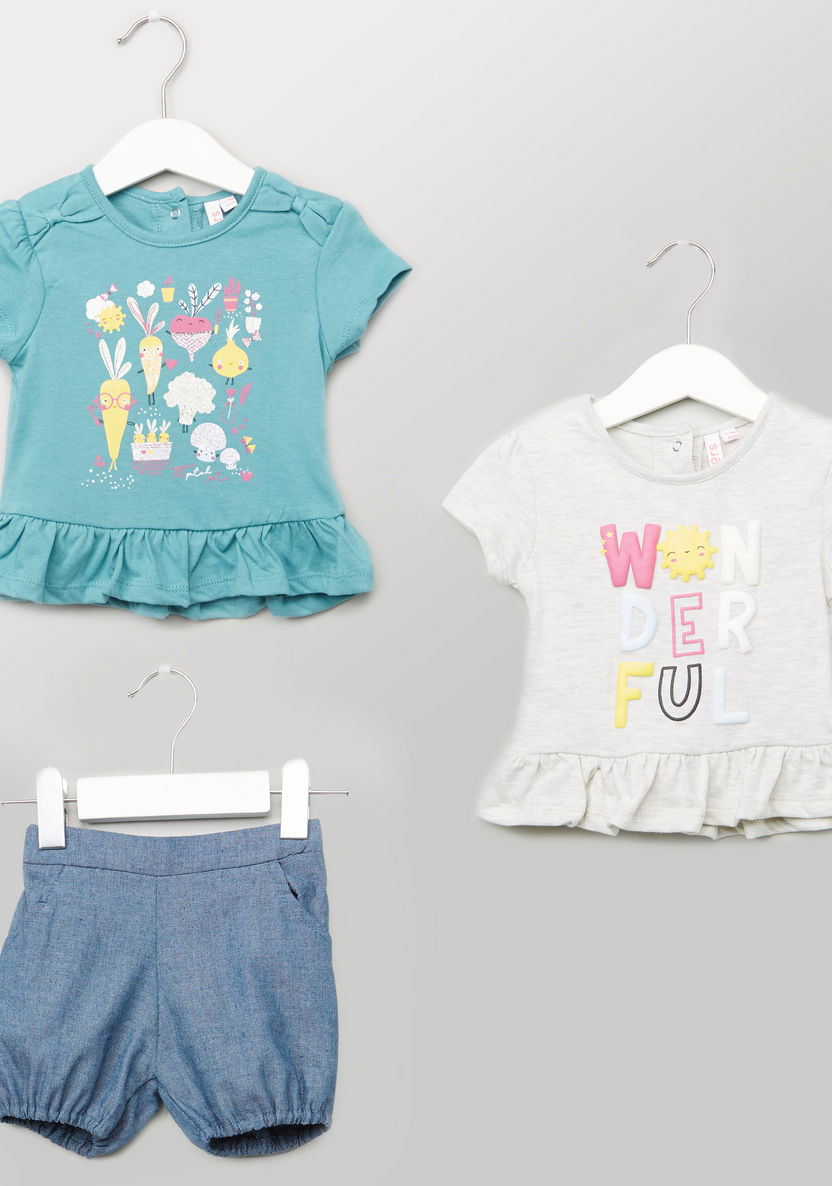 Juniors 2-Piece Printed Tops and Chambray Shorts-Clothes Sets-image-0