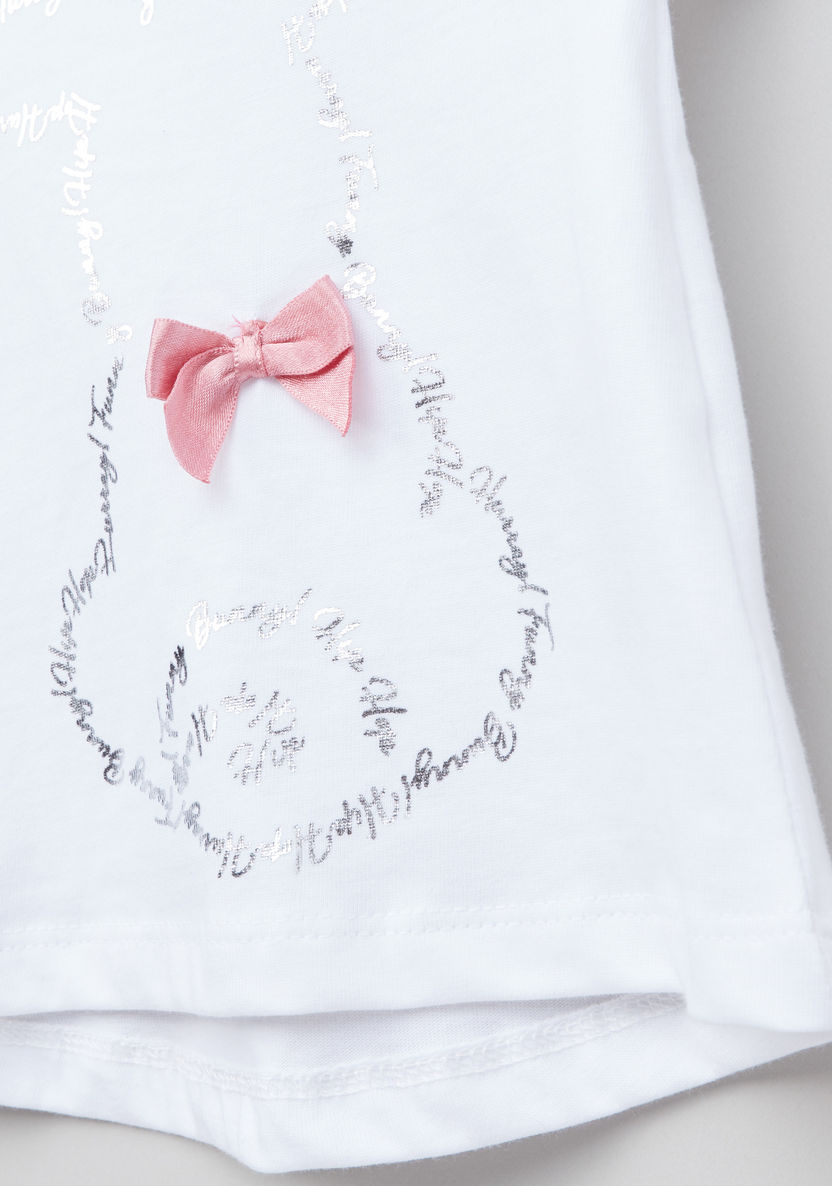 Juniors Printed Bow Detail Round Neck T-shirt-T Shirts-image-1
