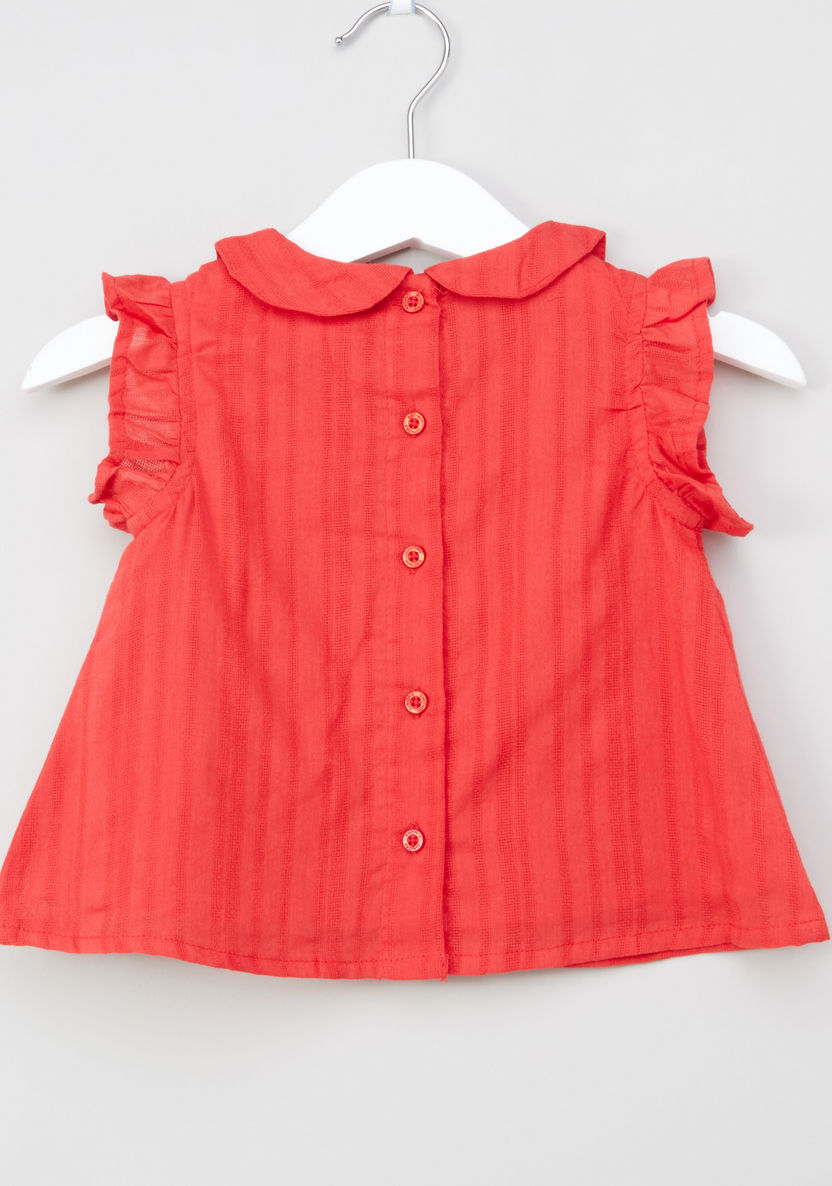Juniors Stitch Detail Top with Peter Pan Collar and Button Closure-Blouses-image-2