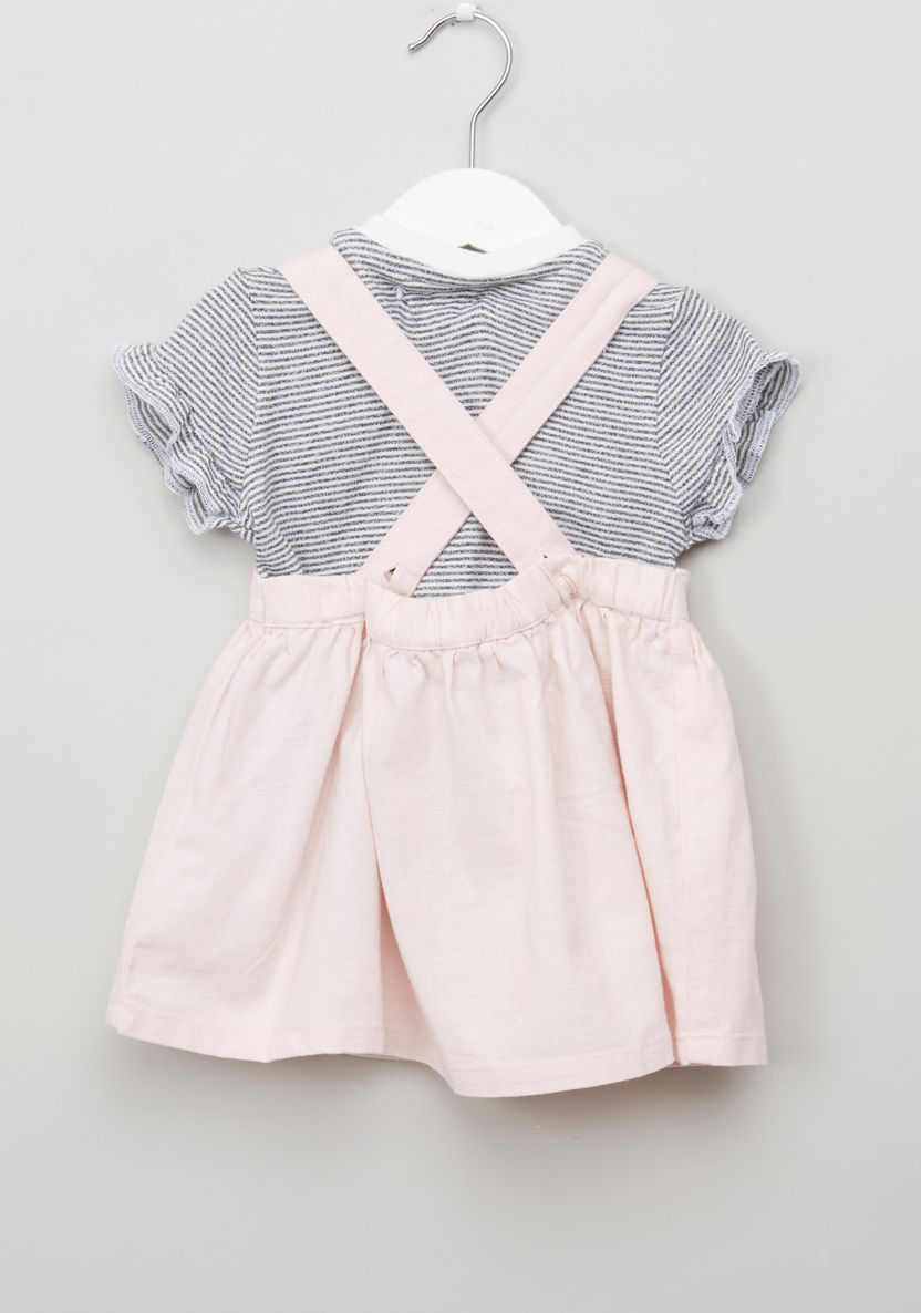 Juniors Striped Top with Embroidered Pinafore Dress-Clothes Sets-image-2