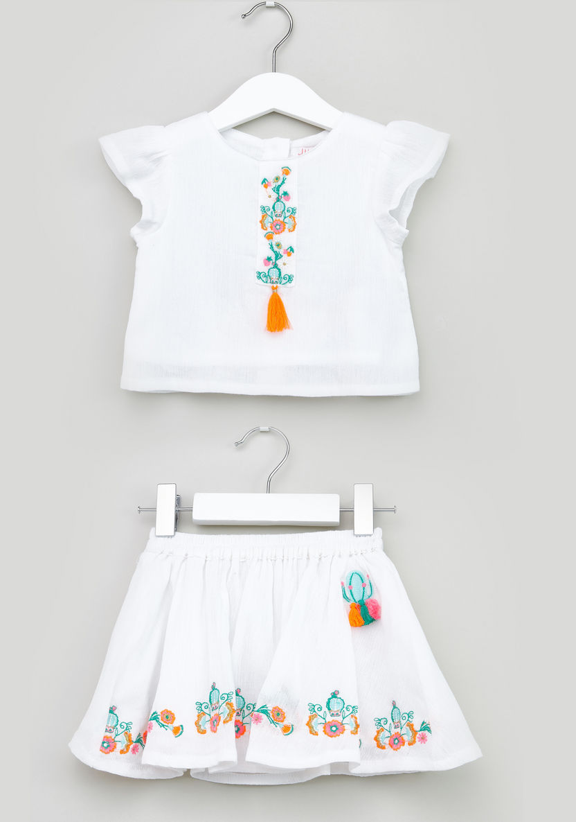 Juniors Embroidered Top with Skirt-Clothes Sets-image-0