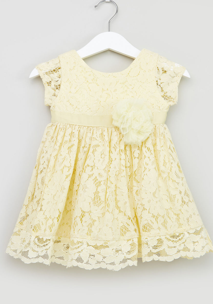 Juniors A-line Lace Dress with Tie-Up-Dresses%2C Gowns and Frocks-image-0