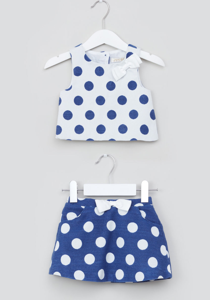Juniors Polka Dot Printed Sleeveless Blouse with Pocket Detail Skirt-Clothes Sets-image-0
