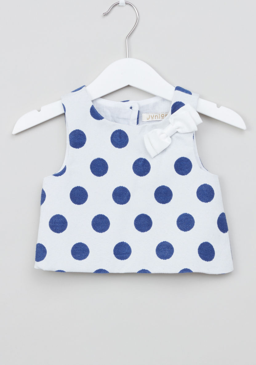 Juniors Polka Dot Printed Sleeveless Blouse with Pocket Detail Skirt-Clothes Sets-image-1