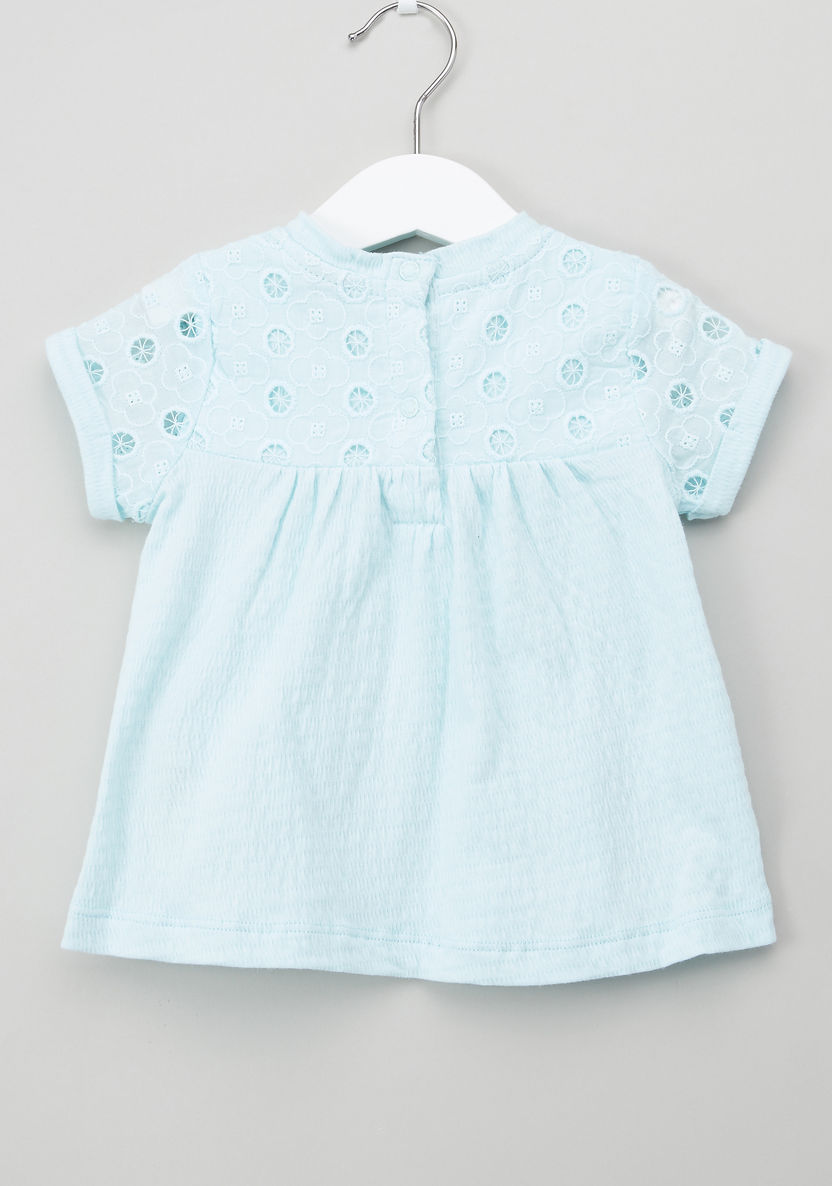 Giggles Schiffli Embroidered Round Neck T-shirt with Bow Accent-T Shirts-image-2