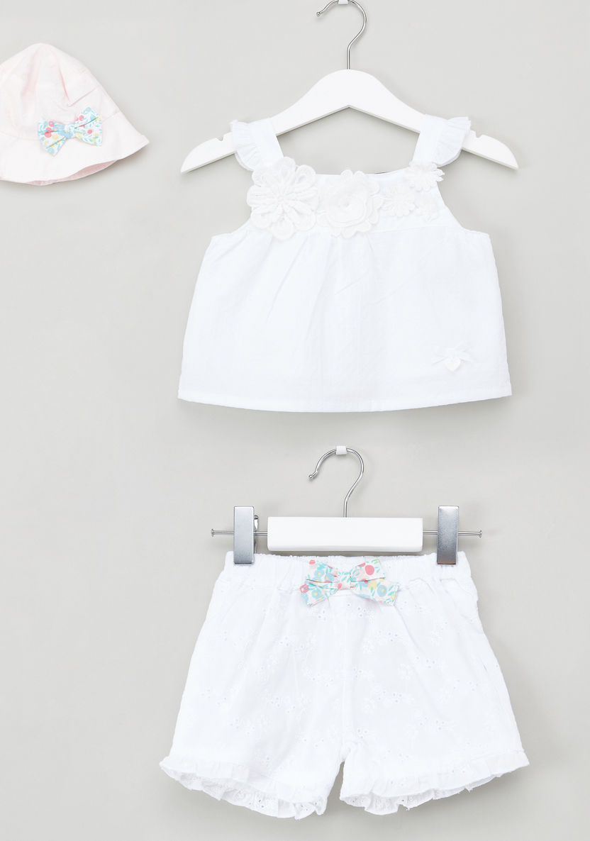 Giggles 3-Piece Floral Detailed Blouse and Hat with Shorts-Clothes Sets-image-0