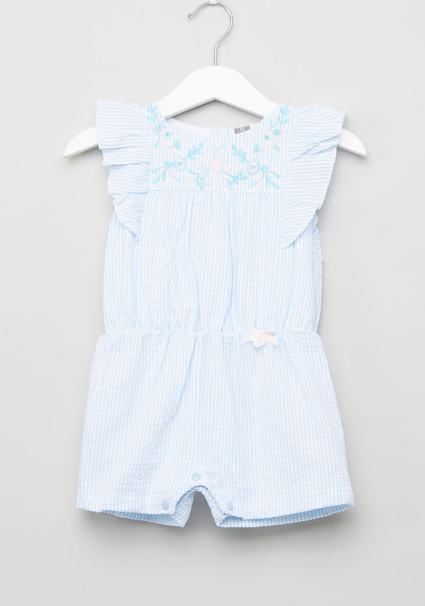 Giggles Striped and Embroidered Romper-Rompers%2C Dungarees and Jumpsuits-image-0