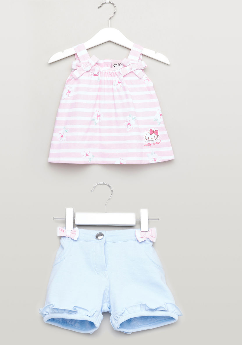 Sanrio Floral Printed Striped Top and Shorts Set-Clothes Sets-image-0