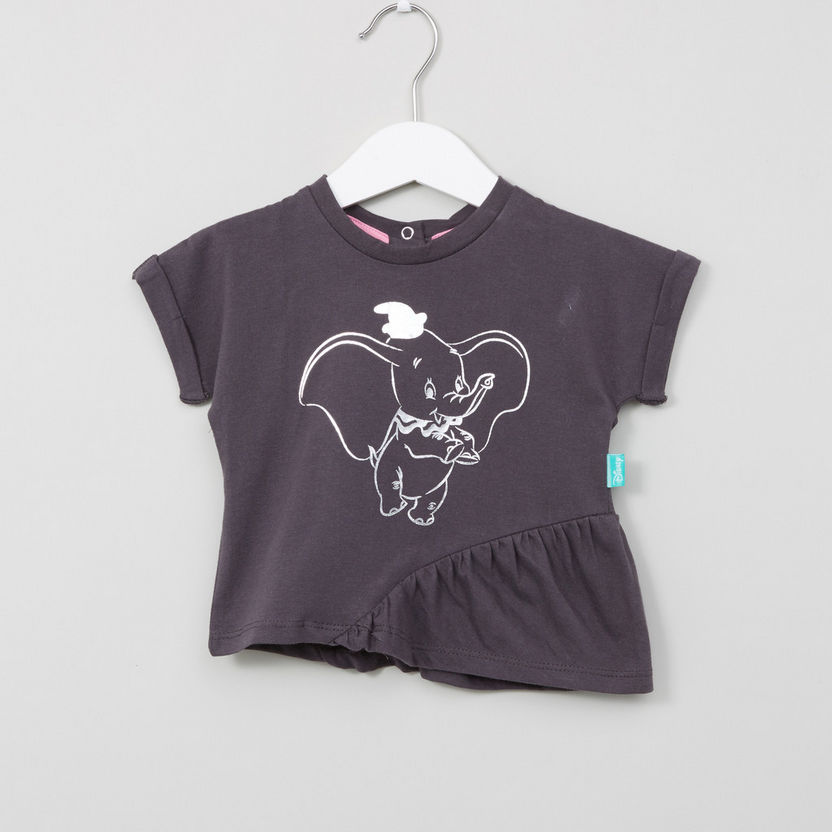 Dumbo Printed Top with Asymmetric Hem and Round Neck-T Shirts-image-0
