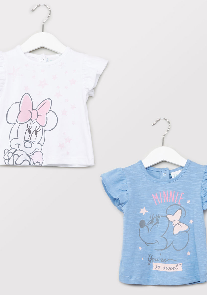 Minnie Mouse Graphic Printed T-shirt with Ruffled Sleeves - Set of 2-T Shirts-image-0