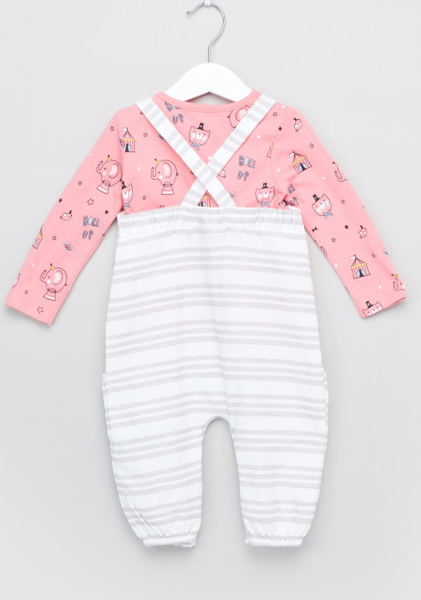 Juniors Printed T-shirt with Striped Rompers-Rompers%2C Dungarees and Jumpsuits-image-2