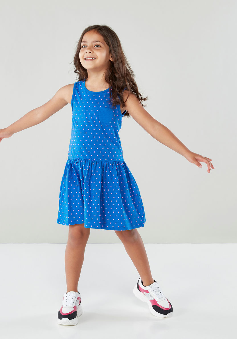 Juniors Polka-Dot Printed A-line Dress with Pocket Detail-Dresses%2C Gowns and Frocks-image-0