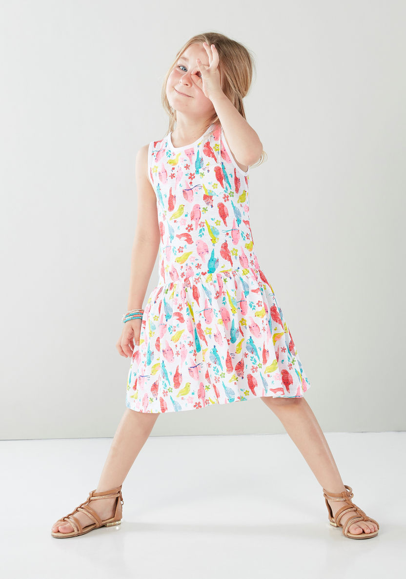Juniors Sleeveless Printed A-line Dress-Dresses%2C Gowns and Frocks-image-0