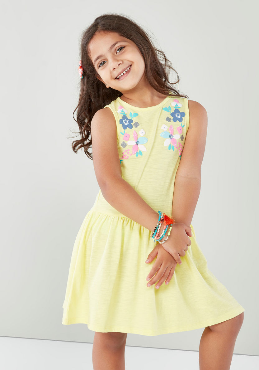 Juniors Sleeveless A-line Dress with Applique-Dresses%2C Gowns and Frocks-image-1