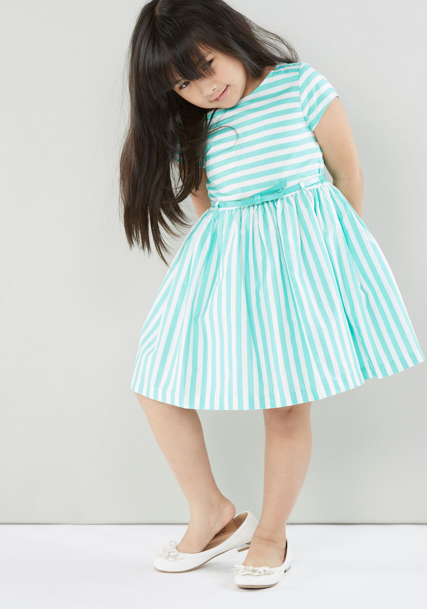 Juniors Striped Dress with Round Neck and Short Sleeves-Dresses%2C Gowns and Frocks-image-1