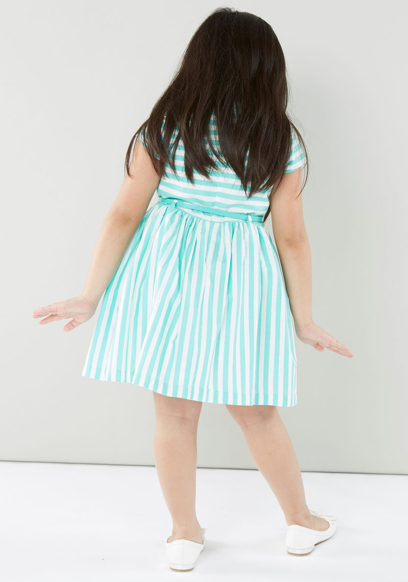 Juniors Striped Dress with Round Neck and Short Sleeves-Dresses%2C Gowns and Frocks-image-3