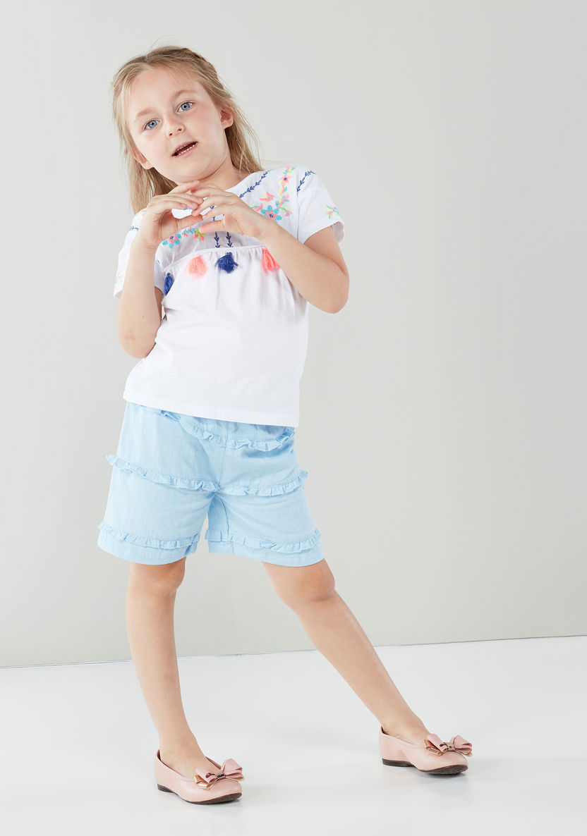 Juniors Embroidered Cotton T-shirt with Tassels-T Shirts-image-2