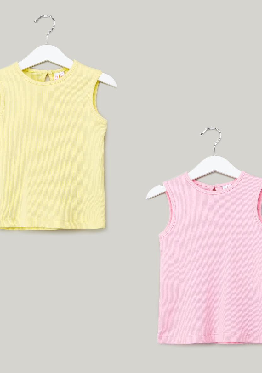 Juniors Solid Sleeveless Cotton T-shirt with Round Neck - Set of 2-T Shirts-image-0