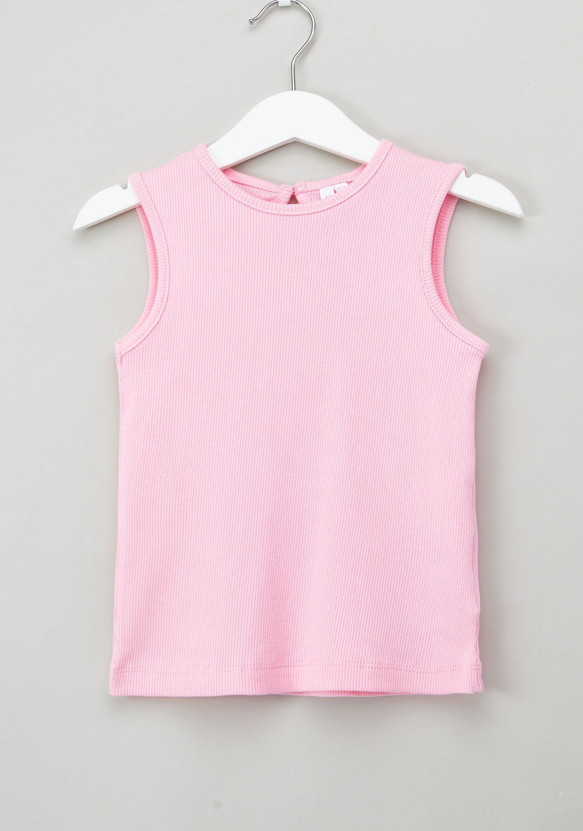 Juniors Solid Sleeveless Cotton T-shirt with Round Neck - Set of 2-T Shirts-image-5