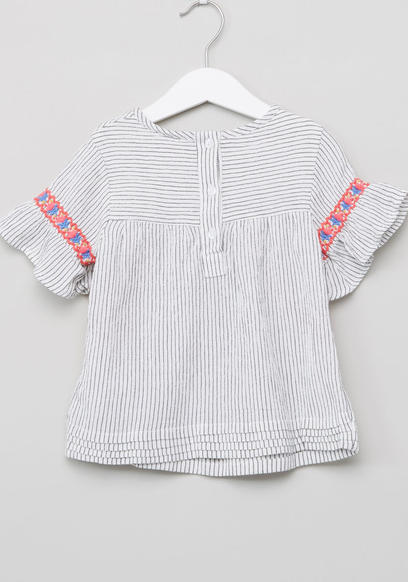 Juniors Striped and Embroidered Round Neck Top-Blouses-image-2