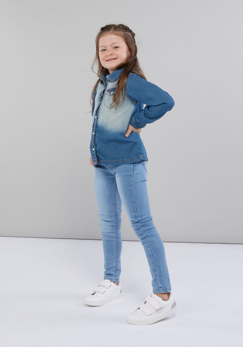 Juniors Denim Shirt with Long Sleeves and Pocket Detail-Blouses-image-0