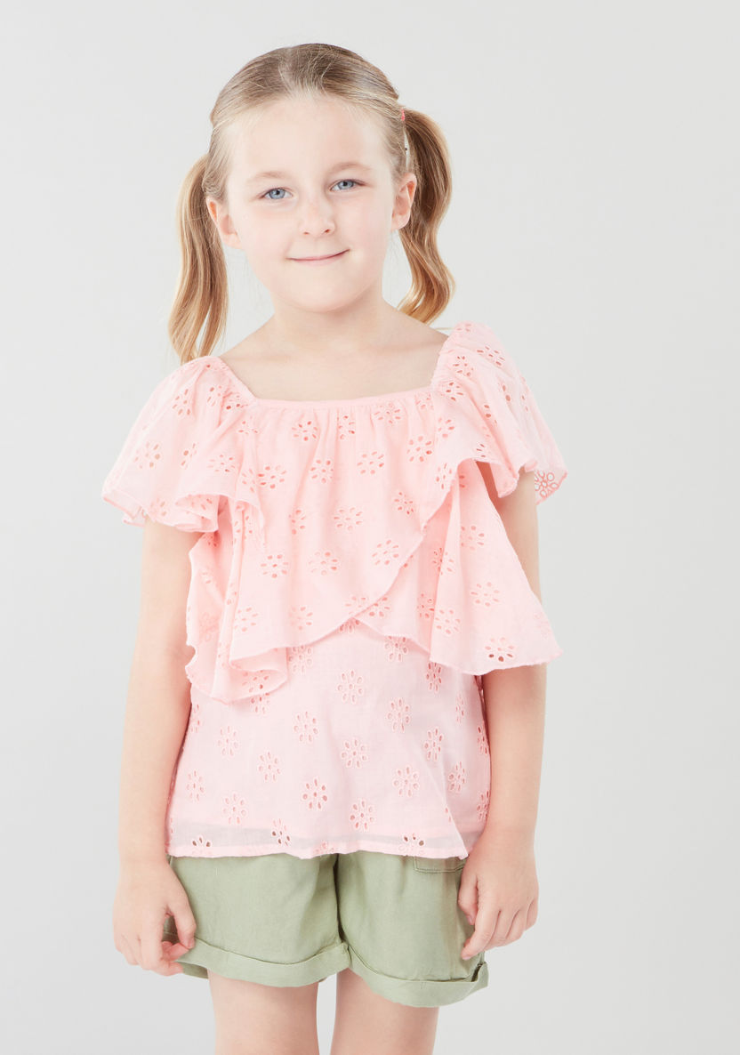 Juniors Schiffli Detail Top with Boat Neck-Blouses-image-0