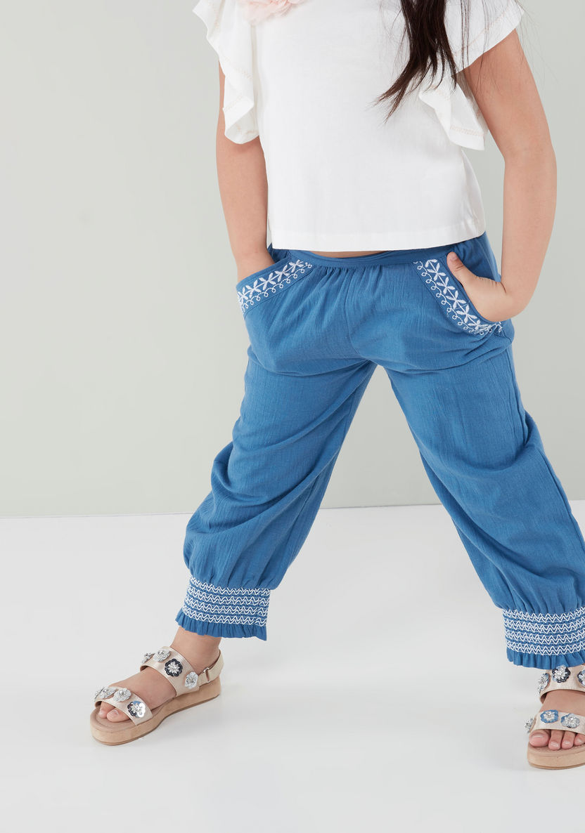 Flat-Front Pants with Embroidery Detail and Frilly Hemline-Pants-image-1