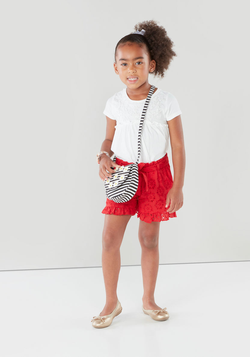 Juniors Textured Cotton Shorts with Waist Tie-up-Shorts-image-1