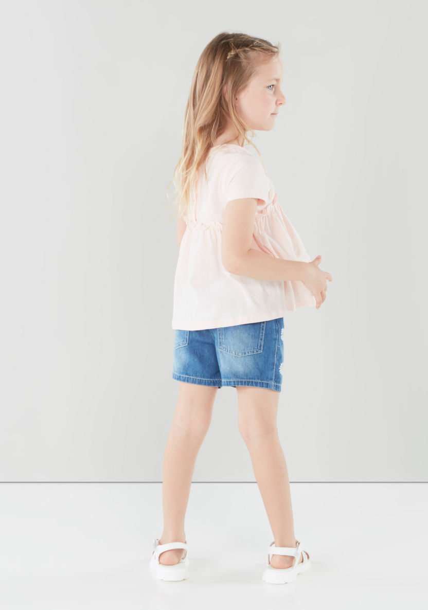 Juniors Printed Denim Shorts with Pocket Detail and Belt Loop-Shorts-image-2