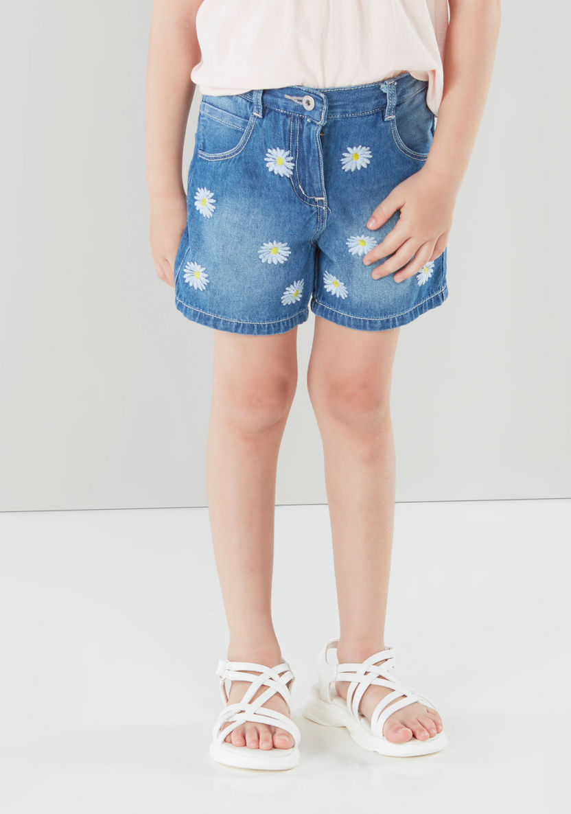 Juniors Printed Denim Shorts with Pocket Detail and Belt Loop-Shorts-image-0