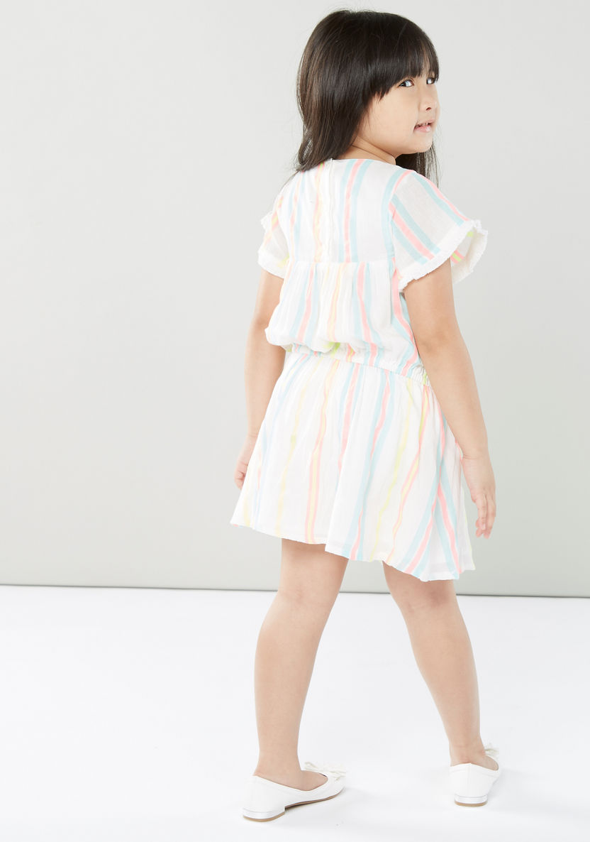 Juniors Striped A-line Dress with Short Sleeves and Tassels-Dresses%2C Gowns and Frocks-image-3
