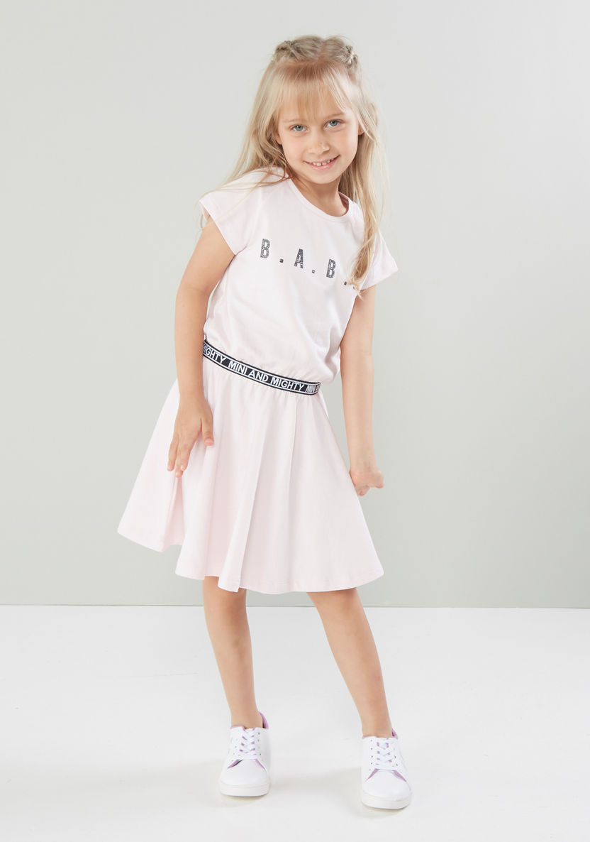 Juniors Printed Dress with Round Neck and Extended Sleeves-Dresses%2C Gowns and Frocks-image-0