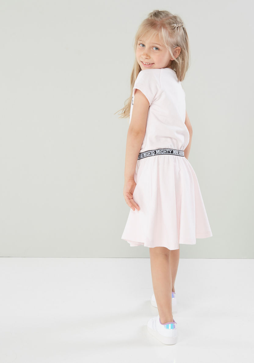 Juniors Printed Dress with Round Neck and Extended Sleeves-Dresses%2C Gowns and Frocks-image-3