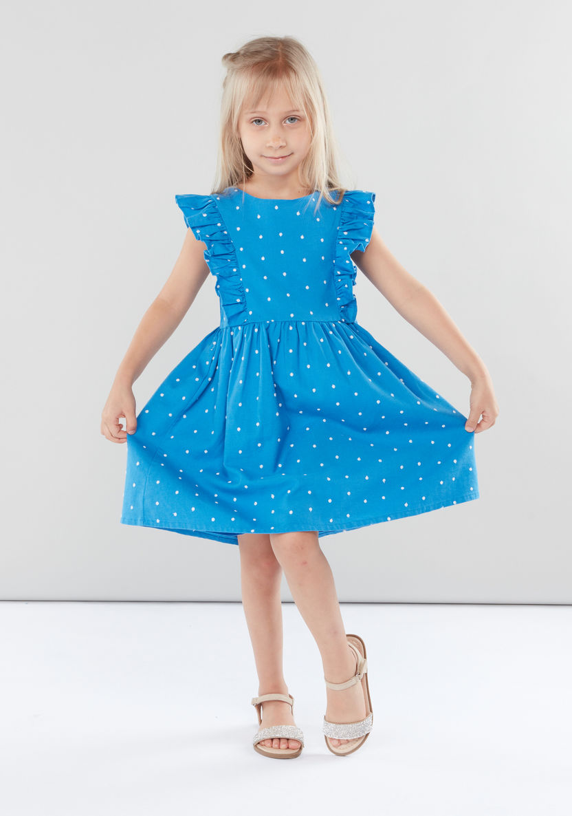 Juniors Printed A-line Dress with Ruffle Detail-Dresses%2C Gowns and Frocks-image-0