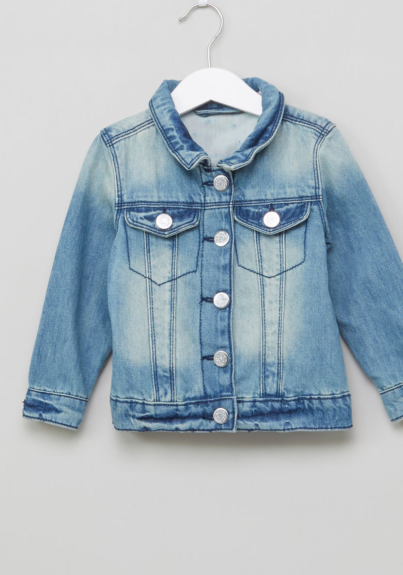 Juniors Pocket Detail Long Sleeves Denim Jacket-Coats and Jackets-image-0