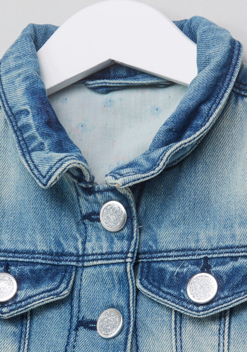 Juniors Pocket Detail Long Sleeves Denim Jacket-Coats and Jackets-image-1