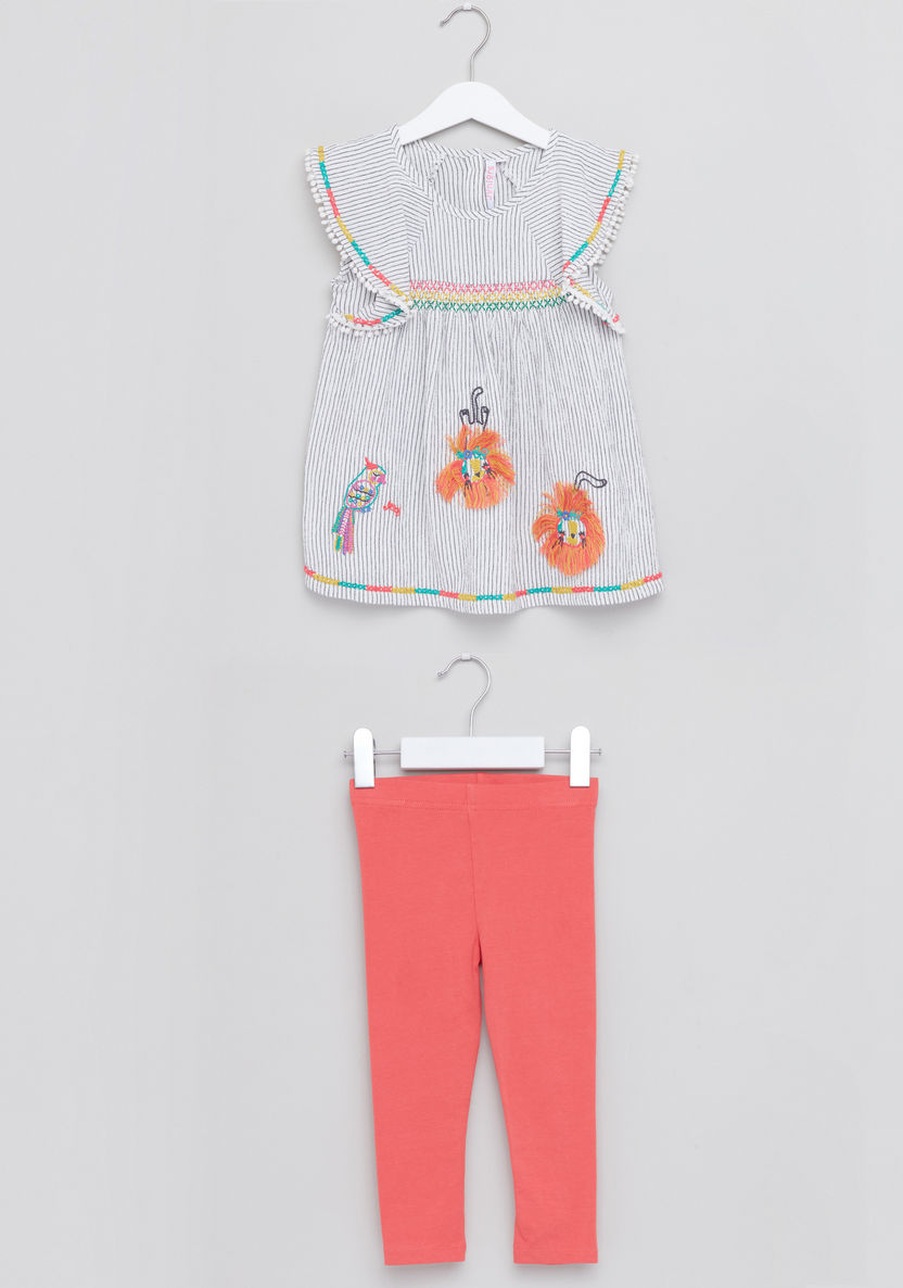 Juniors Embroidered Top with Leggings-Clothes Sets-image-0