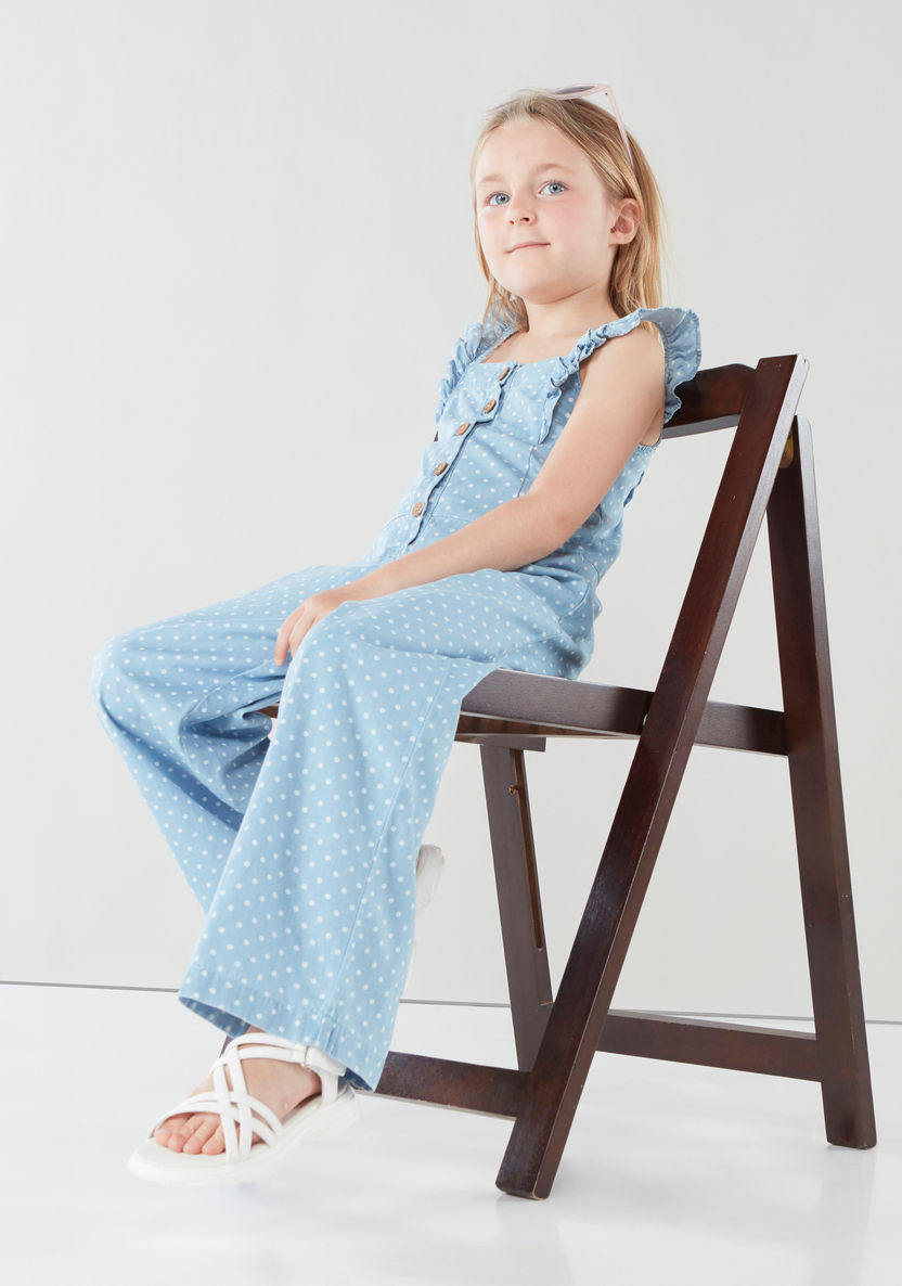 Juniors Polka Dot Printed Sleeveless Romper with Ruffle Detail-Rompers%2C Dungarees and Jumpsuits-image-0