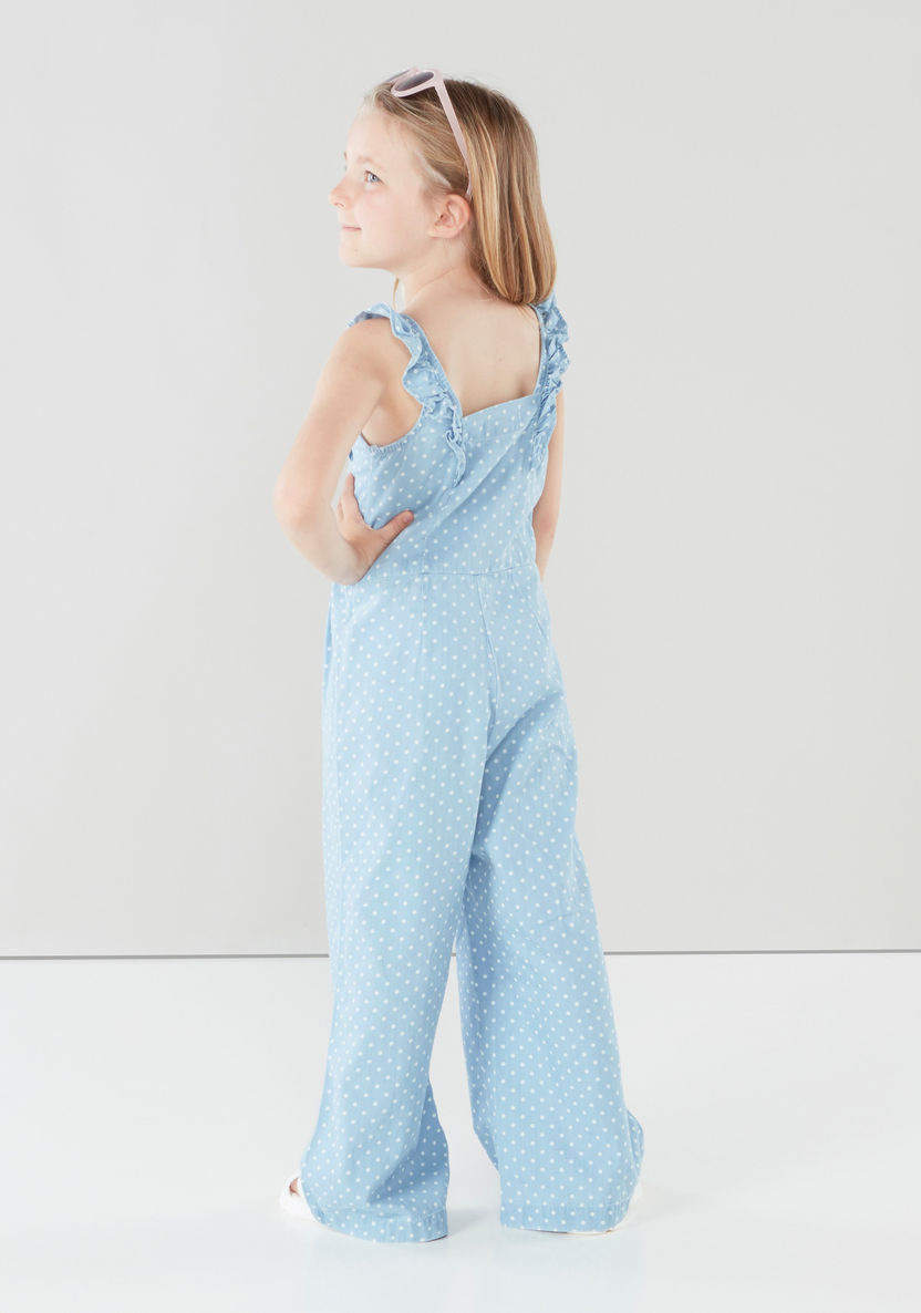 Juniors Polka Dot Printed Sleeveless Romper with Ruffle Detail-Rompers%2C Dungarees and Jumpsuits-image-1