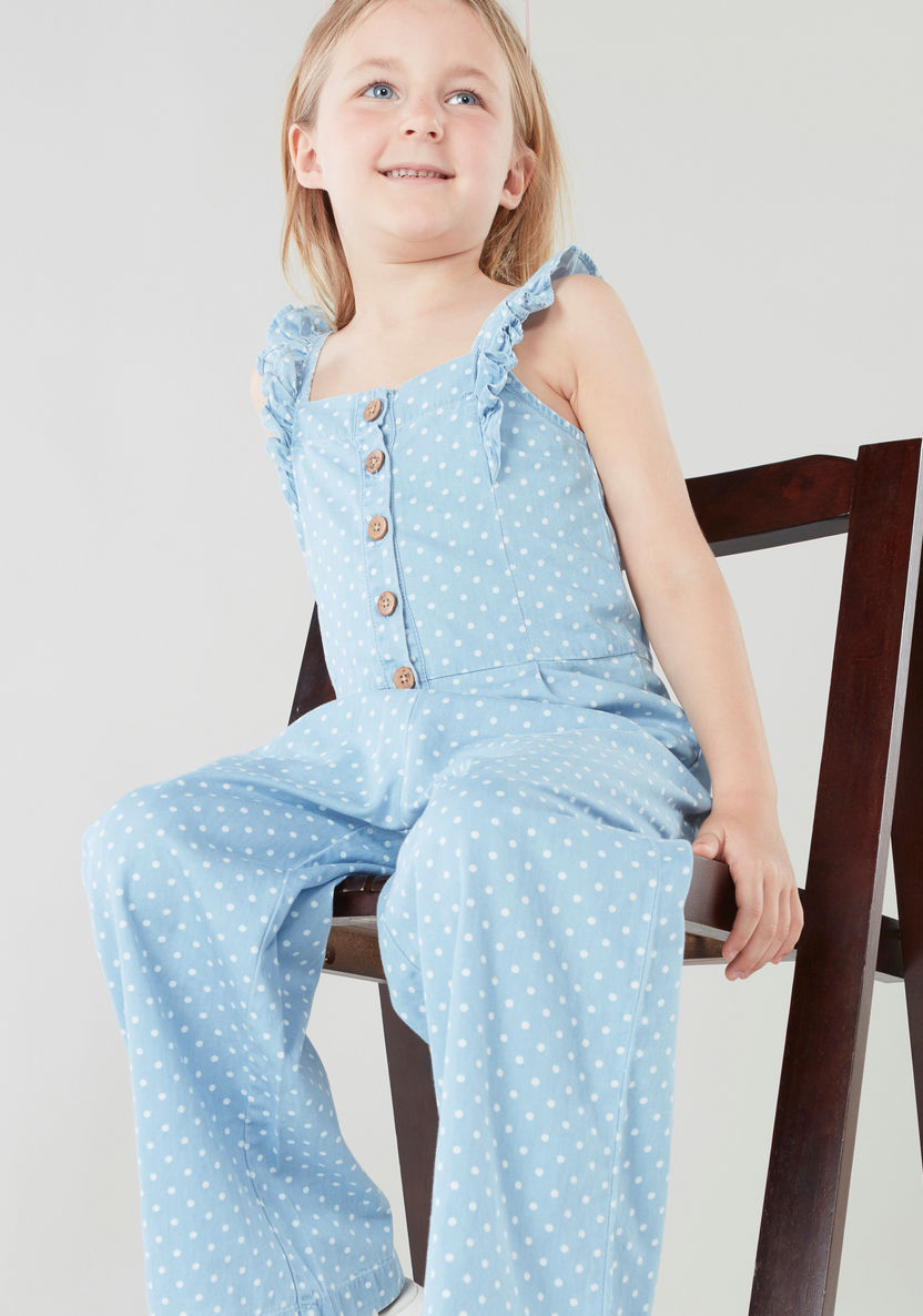 Juniors Polka Dot Printed Sleeveless Romper with Ruffle Detail-Rompers%2C Dungarees and Jumpsuits-image-2