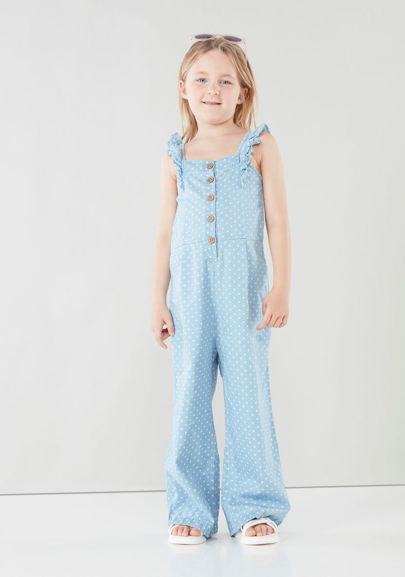 Juniors Polka Dot Printed Sleeveless Romper with Ruffle Detail-Rompers%2C Dungarees and Jumpsuits-image-3