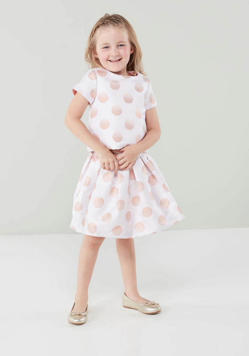 Juniors Polka Dot Printed Top with Short Sleeves and Round Neck-Blouses-image-0