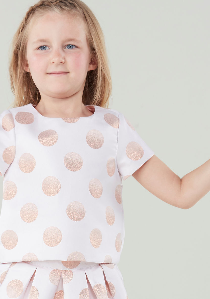 Juniors Polka Dot Printed Top with Short Sleeves and Round Neck-Blouses-image-1