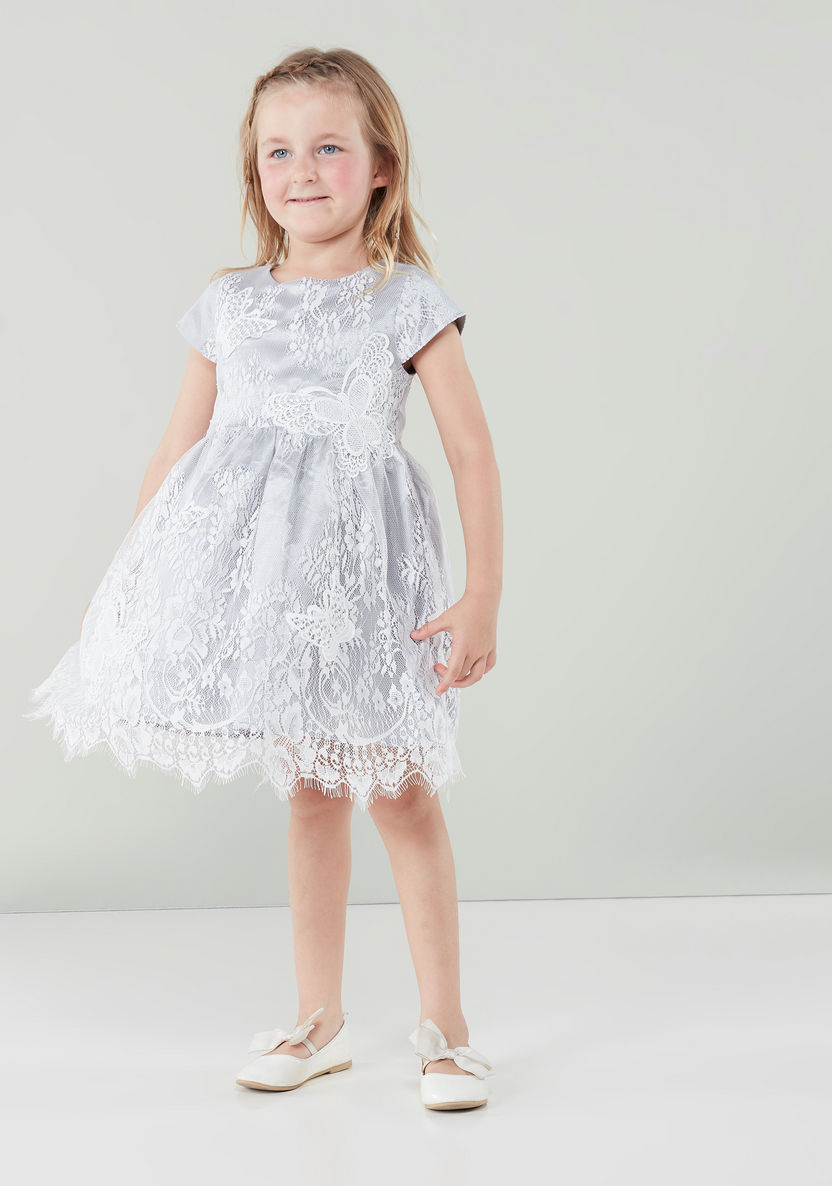 Juniors Lace Dress with Short Sleeves and Round Neck-Dresses%2C Gowns and Frocks-image-0