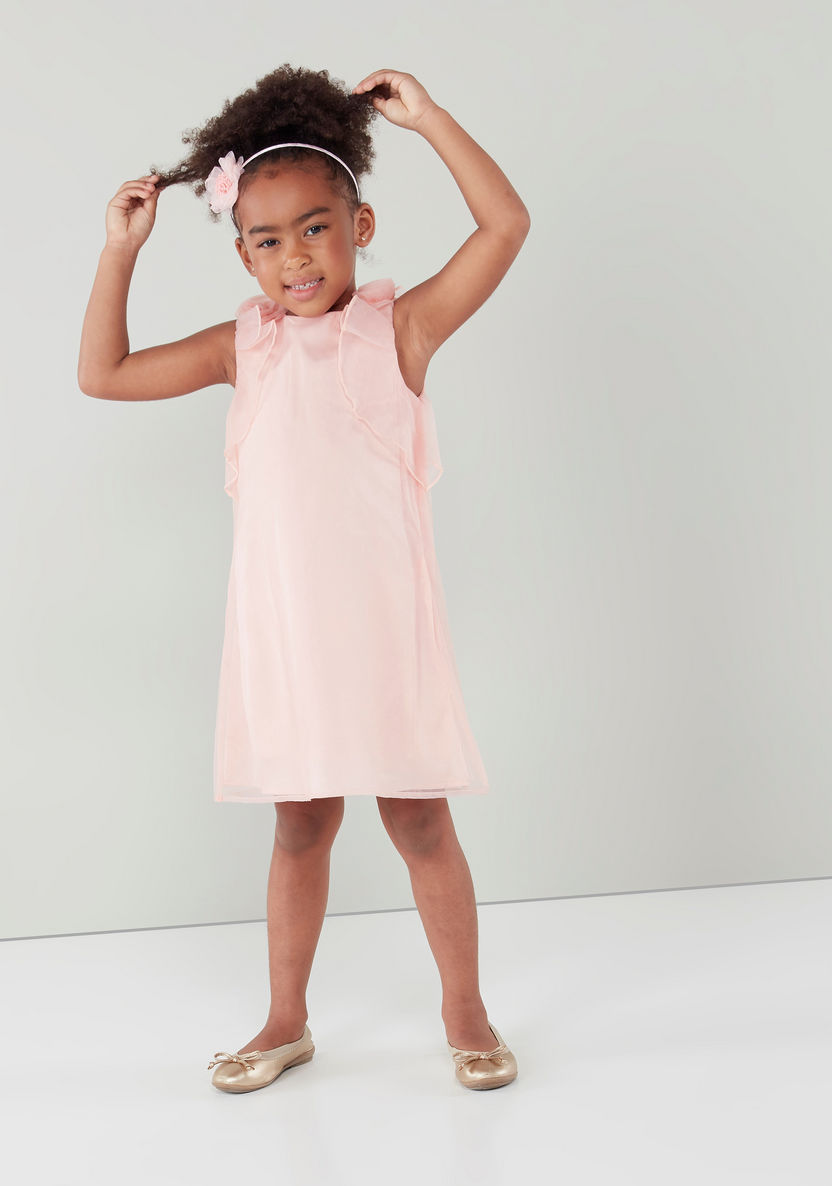 Juniors Sleeveless Dress with Round Neck and Frill Detail-Dresses%2C Gowns and Frocks-image-0