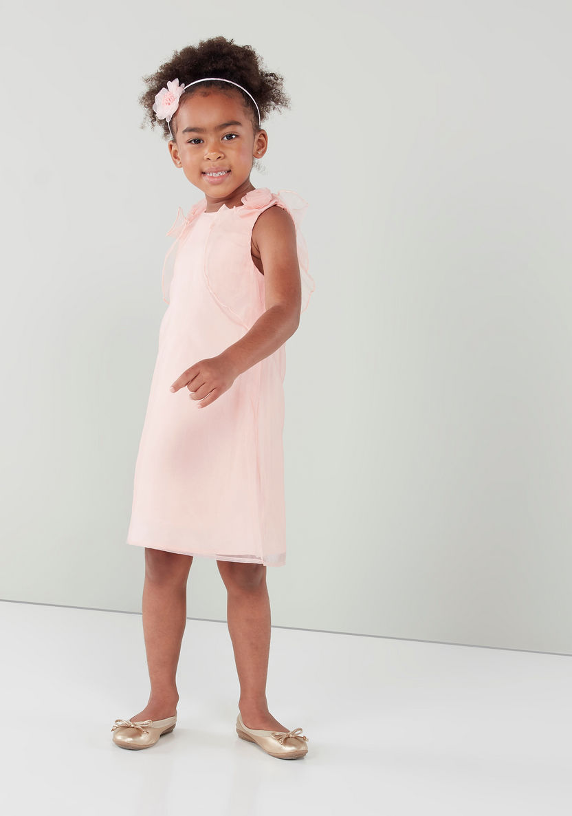 Juniors Sleeveless Dress with Round Neck and Frill Detail-Dresses%2C Gowns and Frocks-image-3