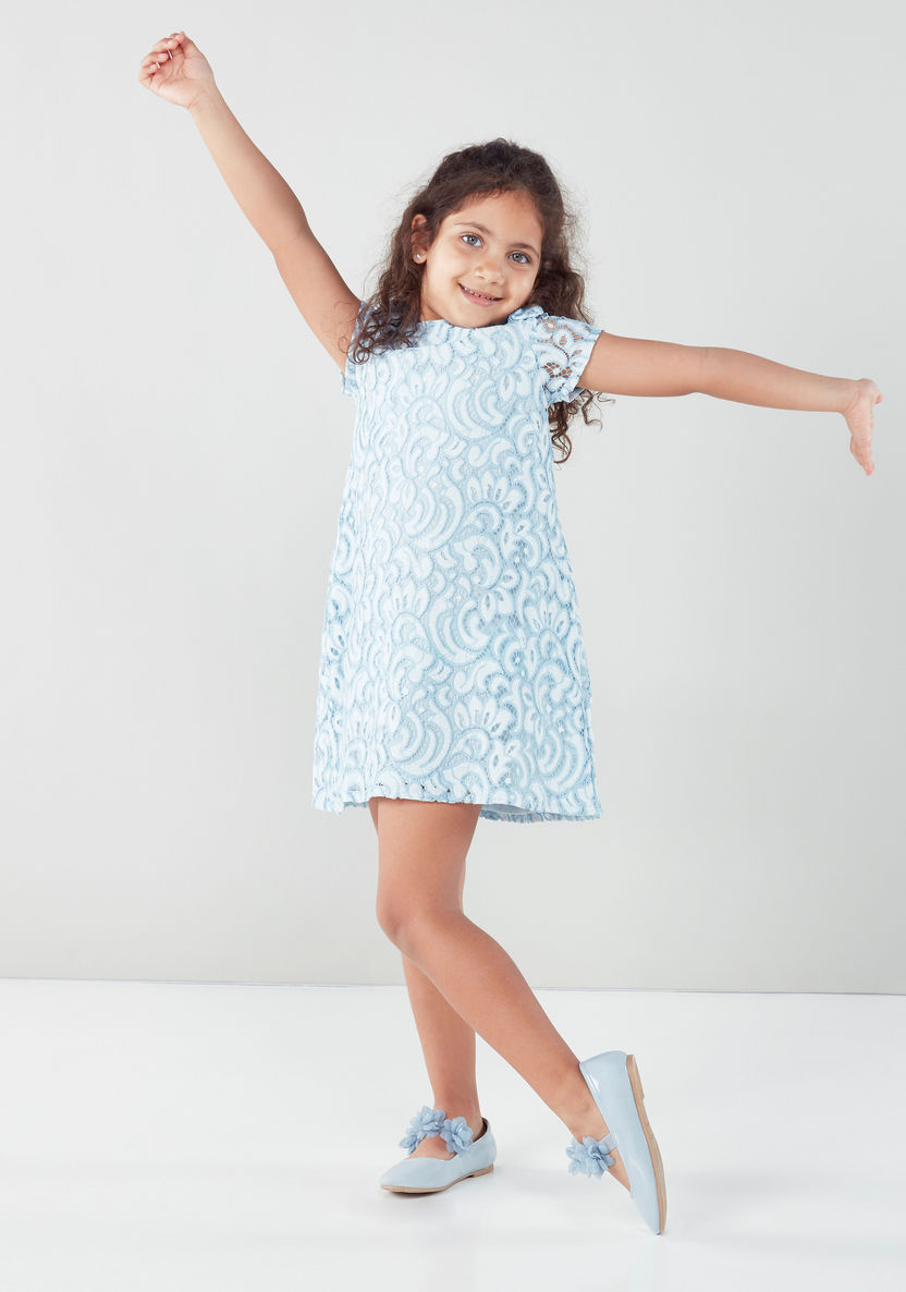 Juniors Textured Dress with Round Neck and Short Sleeves-Dresses%2C Gowns and Frocks-image-0