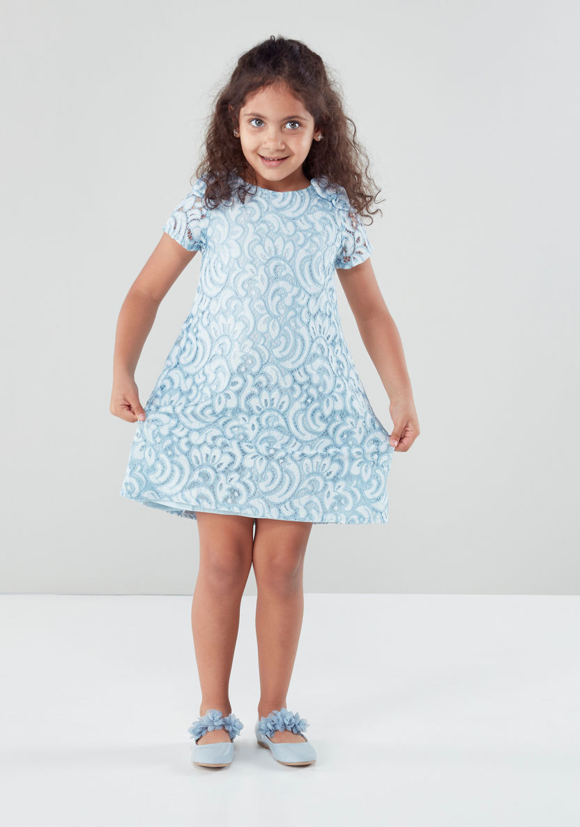 Juniors Textured Dress with Round Neck and Short Sleeves-Dresses%2C Gowns and Frocks-image-1