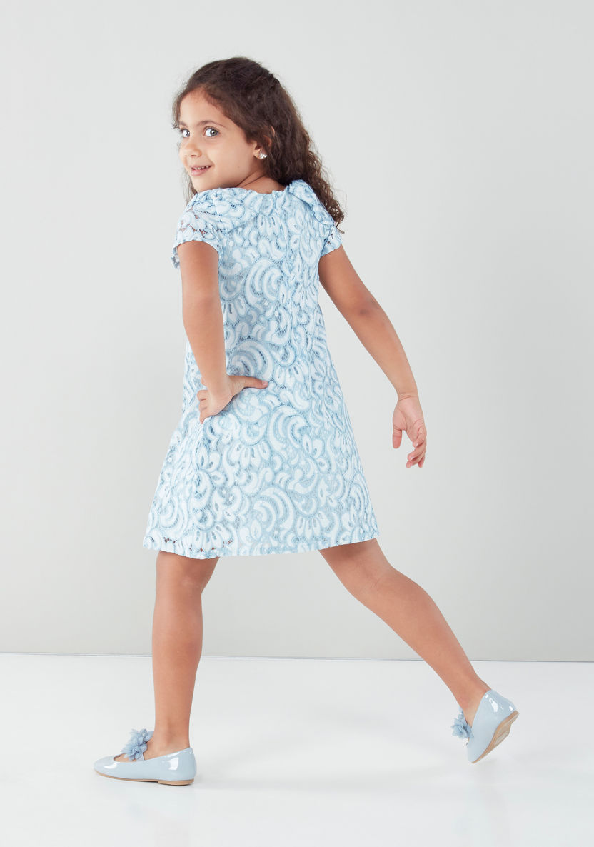 Juniors Textured Dress with Round Neck and Short Sleeves-Dresses%2C Gowns and Frocks-image-2