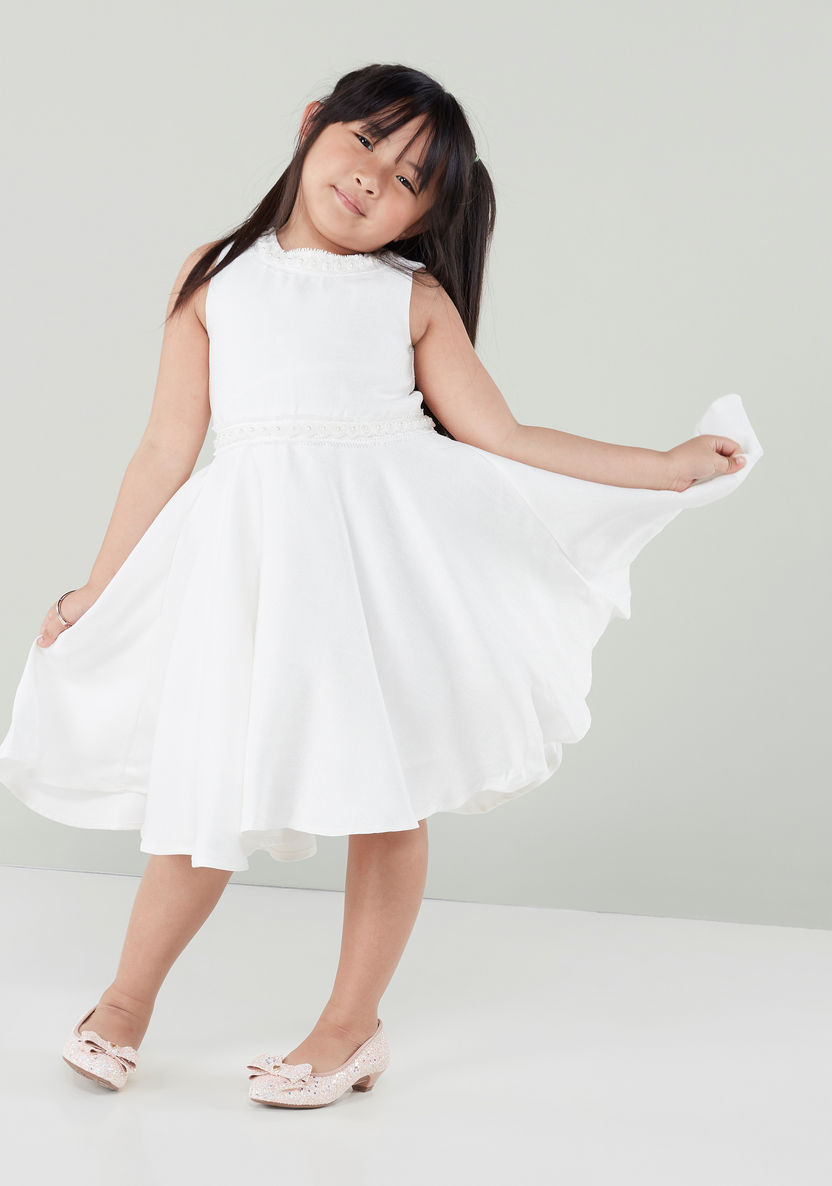 Juniors Sleeveless Dress with Pearl Detail-Dresses%2C Gowns and Frocks-image-0